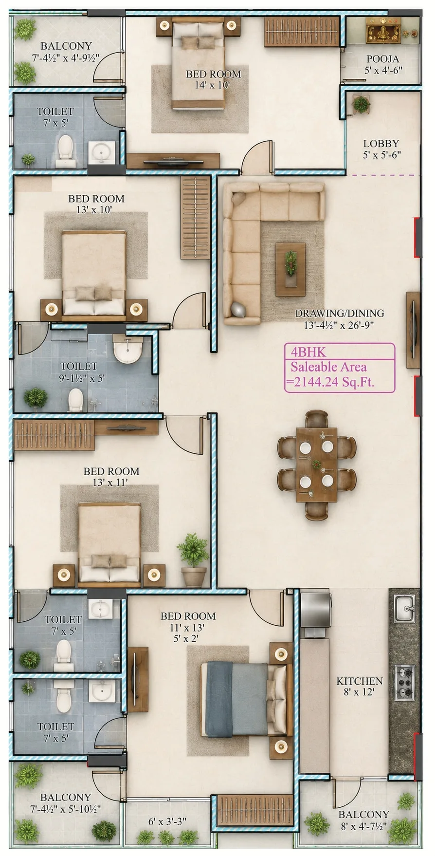 Unit 2 4 BHK floor plan